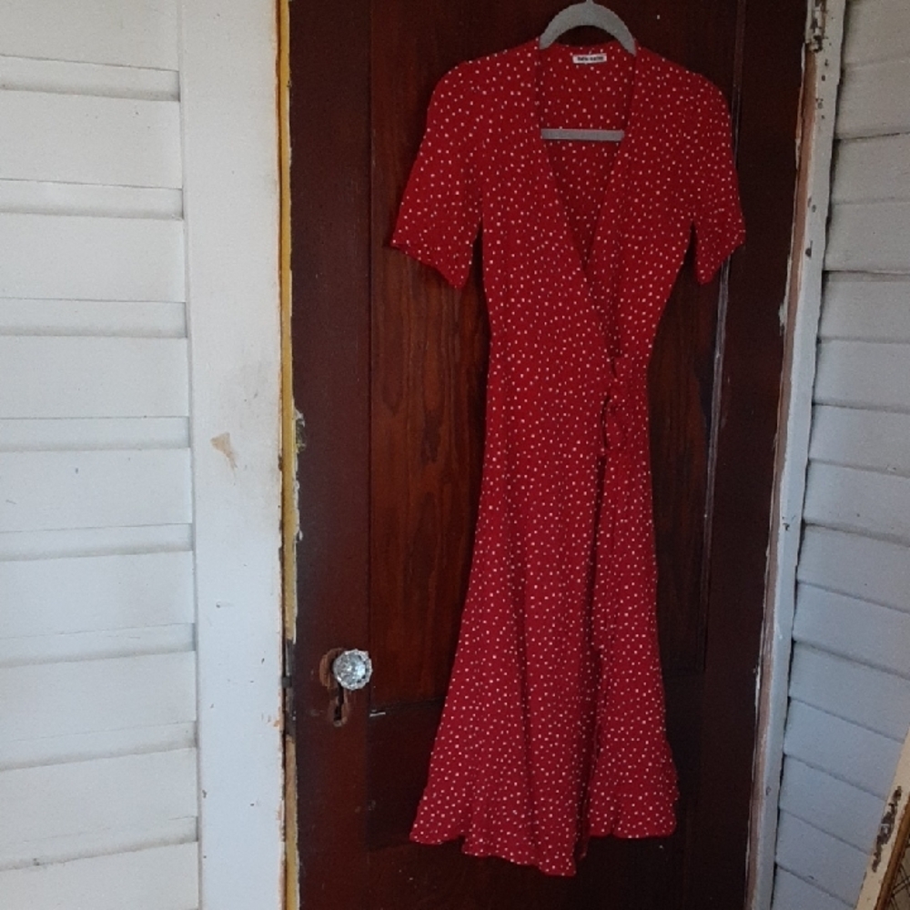 Reformation Red Polka Dot Midi Wrap Dress